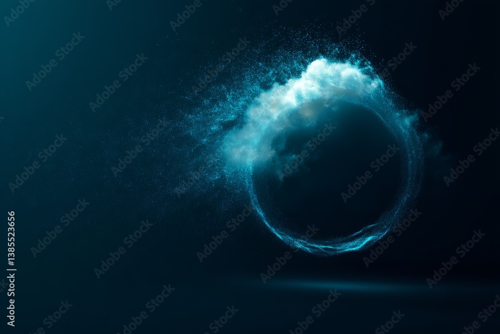 digital cloud computing logo with particle ring circle , futuristic abstract background, illustration