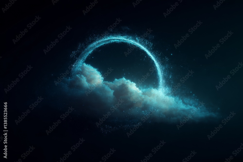 digital cloud computing logo with particle ring circle , futuristic abstract background, illustration
