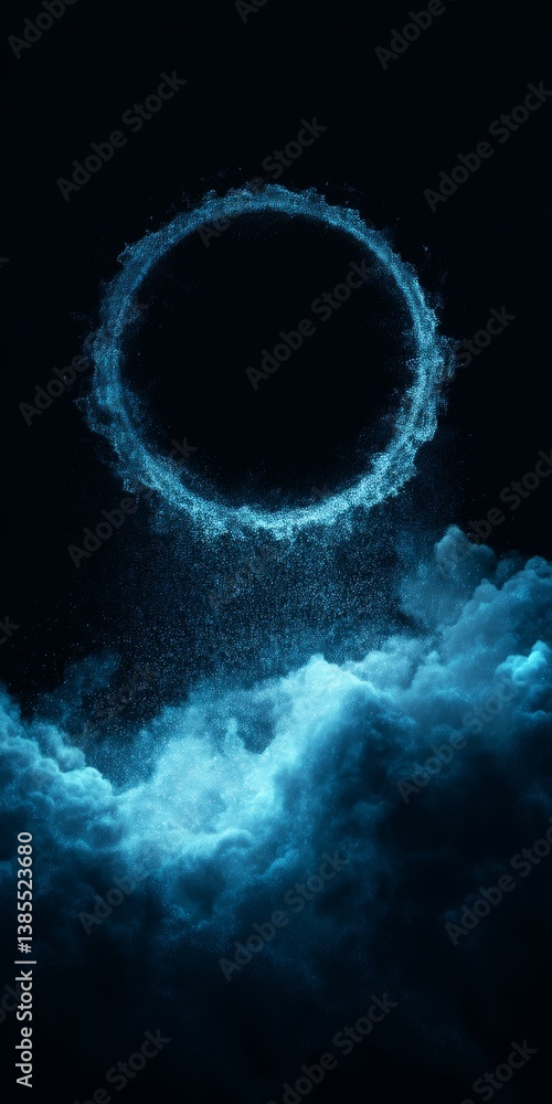 digital cloud computing logo with particle ring circle , futuristic abstract background, illustration