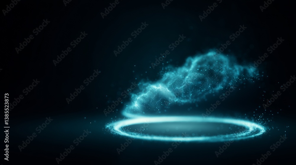 digital cloud computing logo with particle ring circle , futuristic abstract background, illustration
