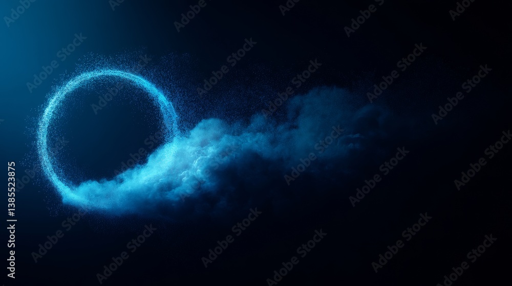 digital cloud computing logo with particle ring circle , futuristic abstract background, illustration