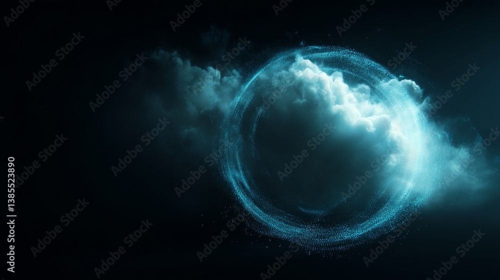 digital cloud computing logo with particle ring circle , futuristic abstract background, illustration