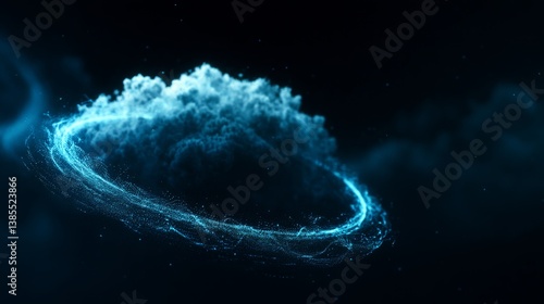 Obraz na płótnie digital cloud computing logo with particle ring circle , futuristic abstract background, illustration
w salonie