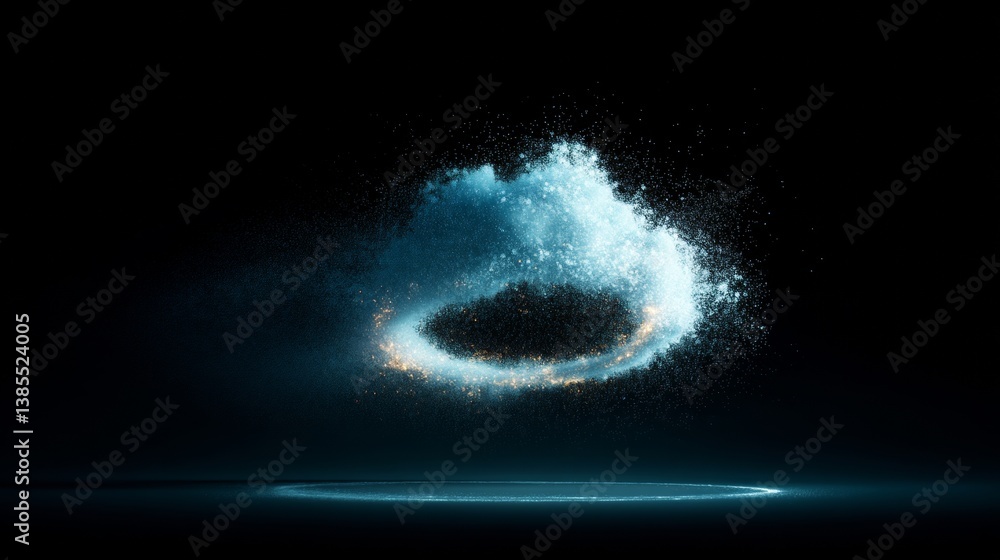 digital cloud computing logo with particle ring circle , futuristic abstract background, illustration