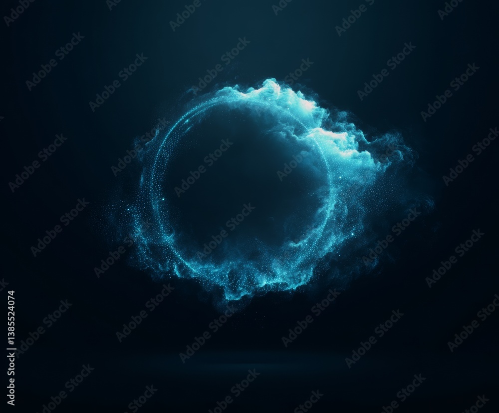 digital cloud computing logo with particle ring circle , futuristic abstract background, illustration