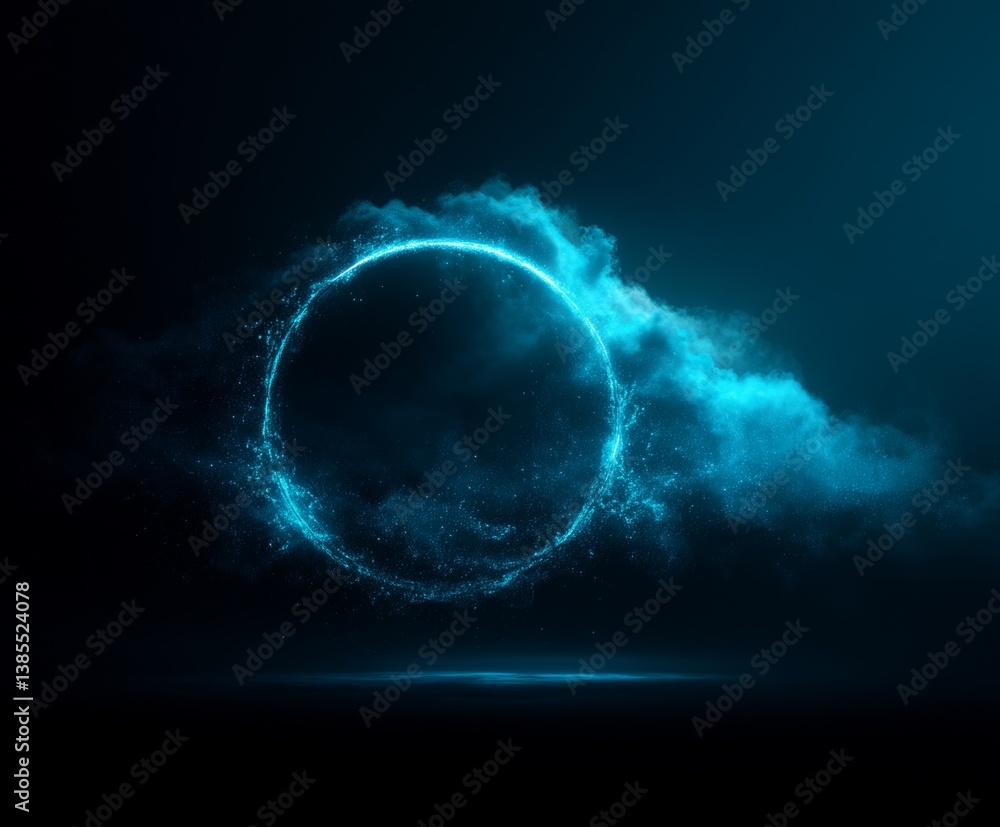 digital cloud computing logo with particle ring circle , futuristic abstract background, illustration