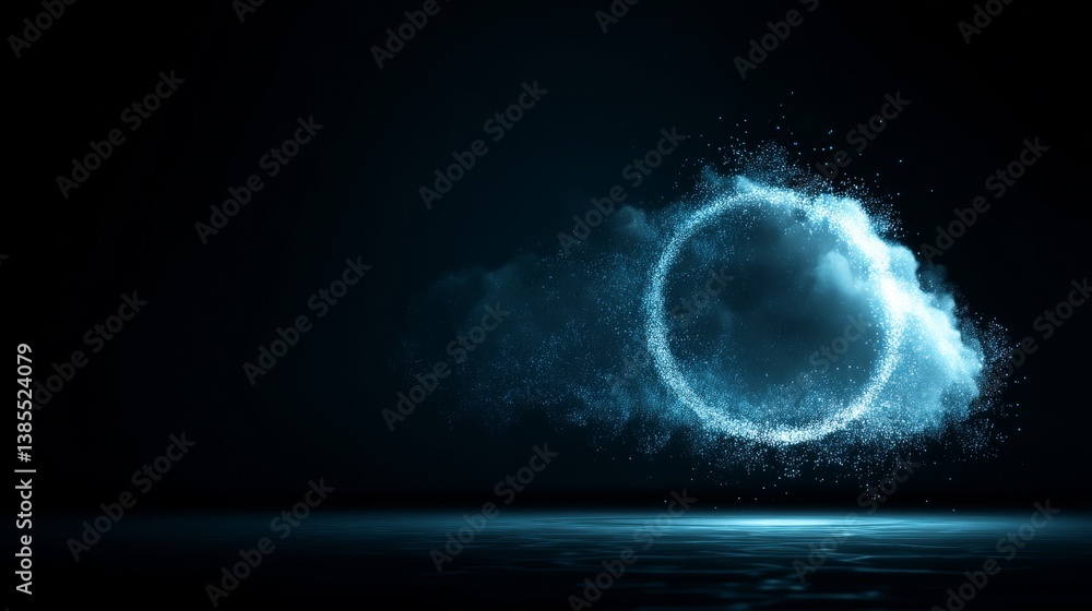 digital cloud computing logo with particle ring circle , futuristic abstract background, illustration