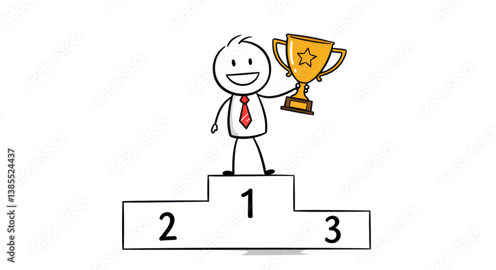 custom made wallpaper toronto digitalStick Figure Celebrates Victory Holding Trophy on First Place Podium