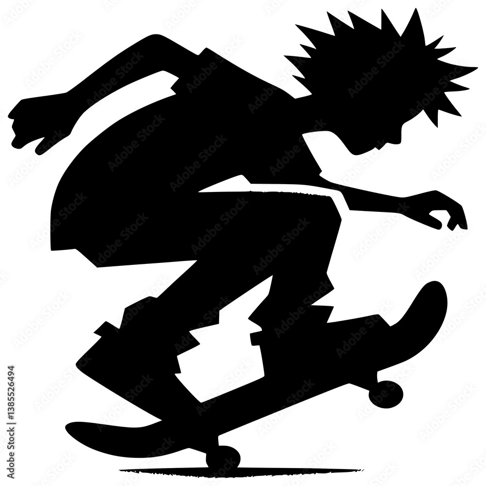 Silhouette of Skateboarder: A dynamic silhouette captures a young skater in mid-air, performing a gravity-defying trick with a skateboard. Silhouette of Skateboarder: A dynamic silhouette captures a young skater in mid-air, performing a gravity-defying trick with a skateboard.