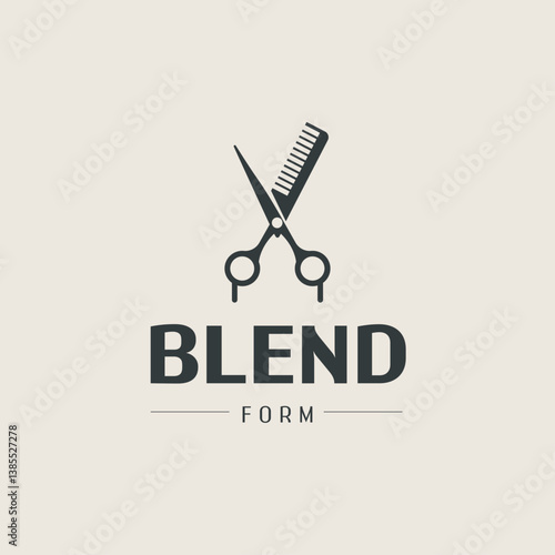 Stylized logo of a pair of scissors and a comb with the words Blend Form written below