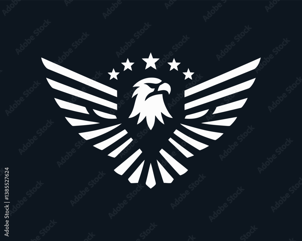 Obraz premium American Eagle Logo Design Icon. Silhouette Eagle Bird Vector Illustration. Black and White Eagle Bird Logo for T-Shirts and Branding.