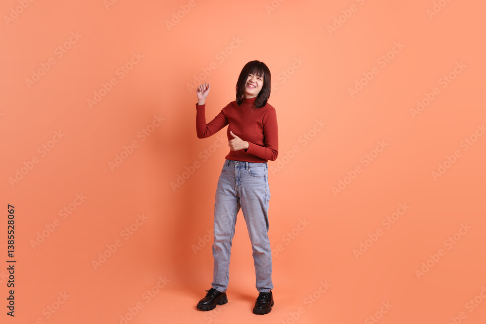 Fototapeta premium 20s woman in red long sleeve t-shirt