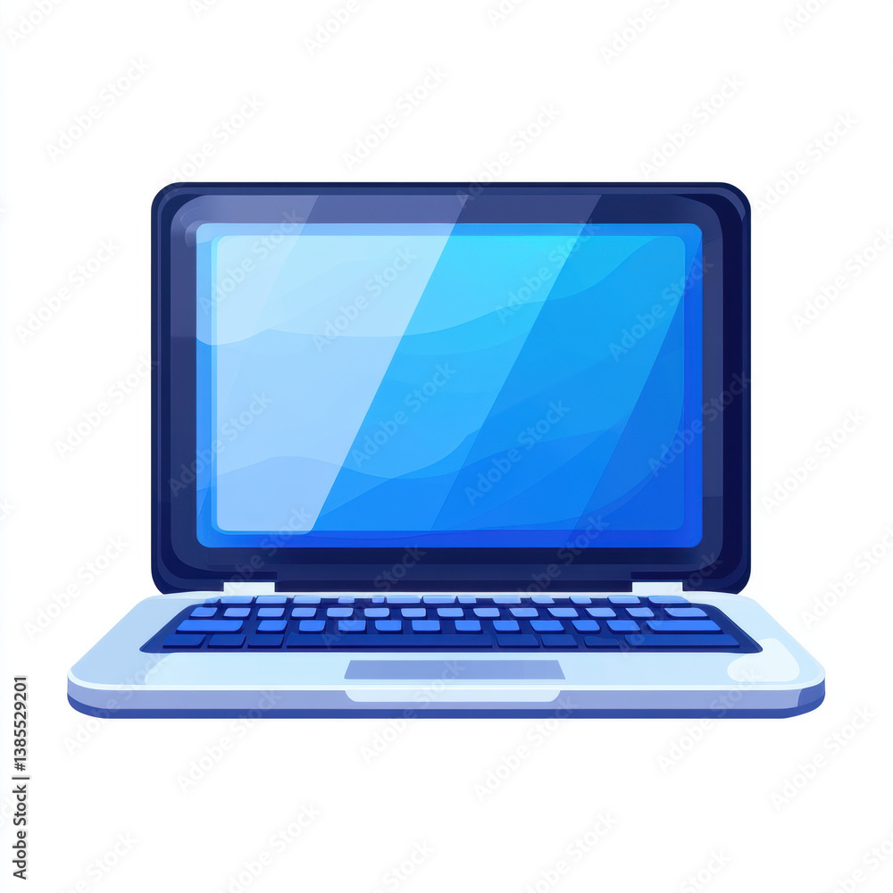flat laptop icon with clean outline and blue screen, representing modern technology and digital communication