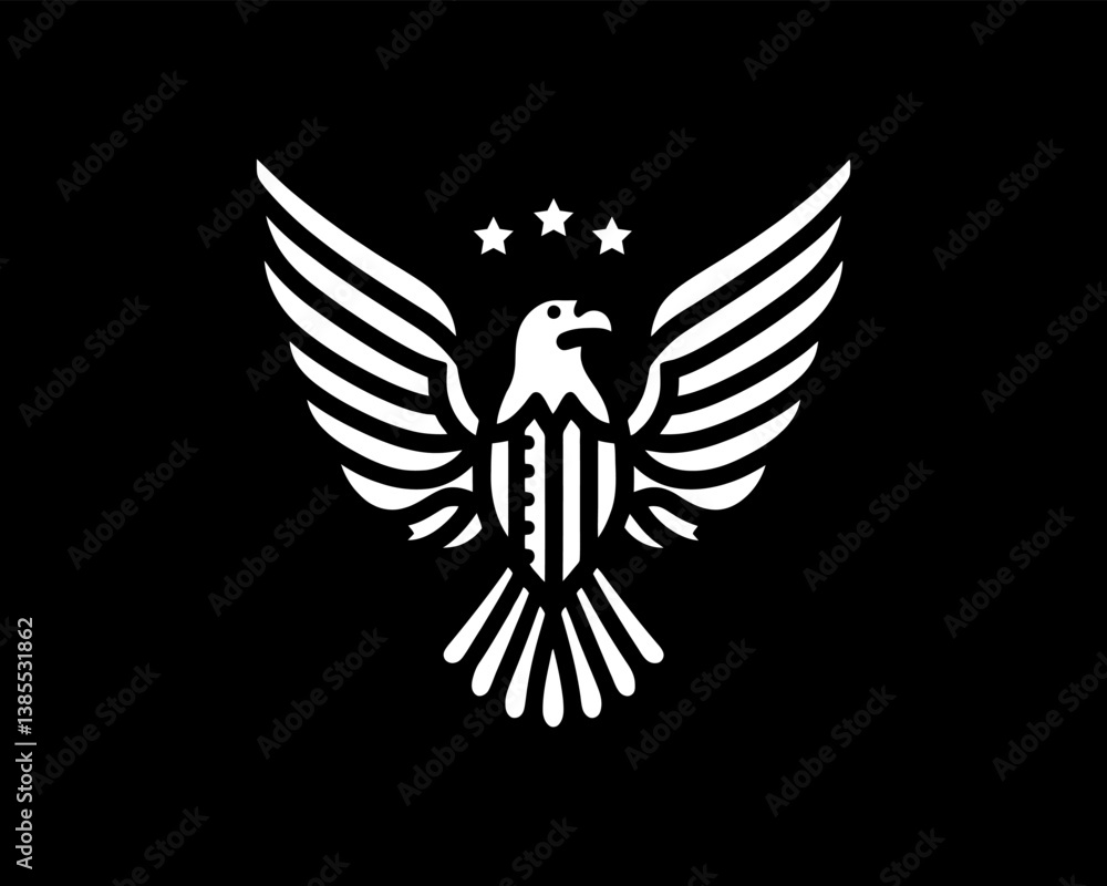 Obraz premium American Eagle Logo Design Icon. Silhouette Eagle Bird Vector Illustration. Black and White Eagle Bird Logo for T-Shirts and Branding.