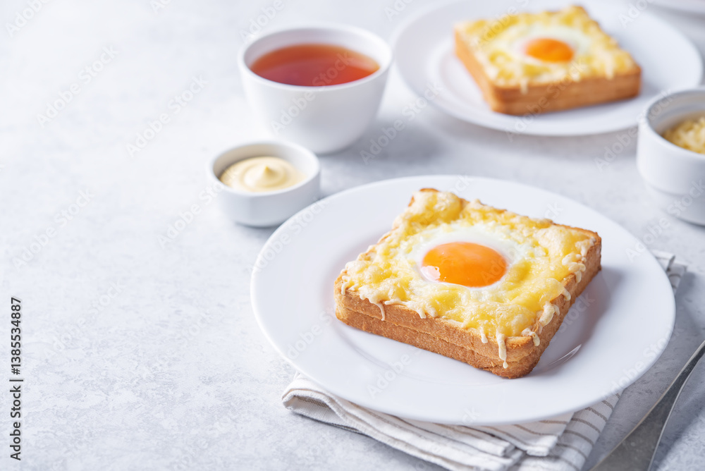 Sandwich with egg and cheese in a plate Sandwich with egg and cheese in a plate