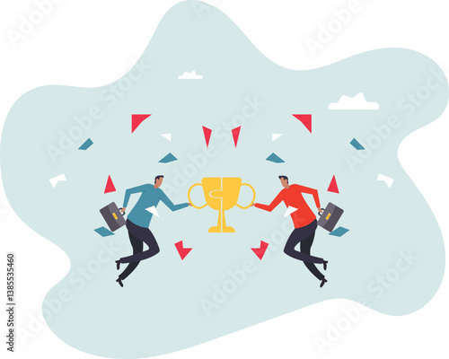 Win-win situation, agreement or solution to win together, solution for best result, teamwork to help success and achieve goal together.character for design.