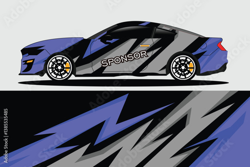 Stylish blue racing car with sleek design and dynamic graphics, showcasing speed and performance