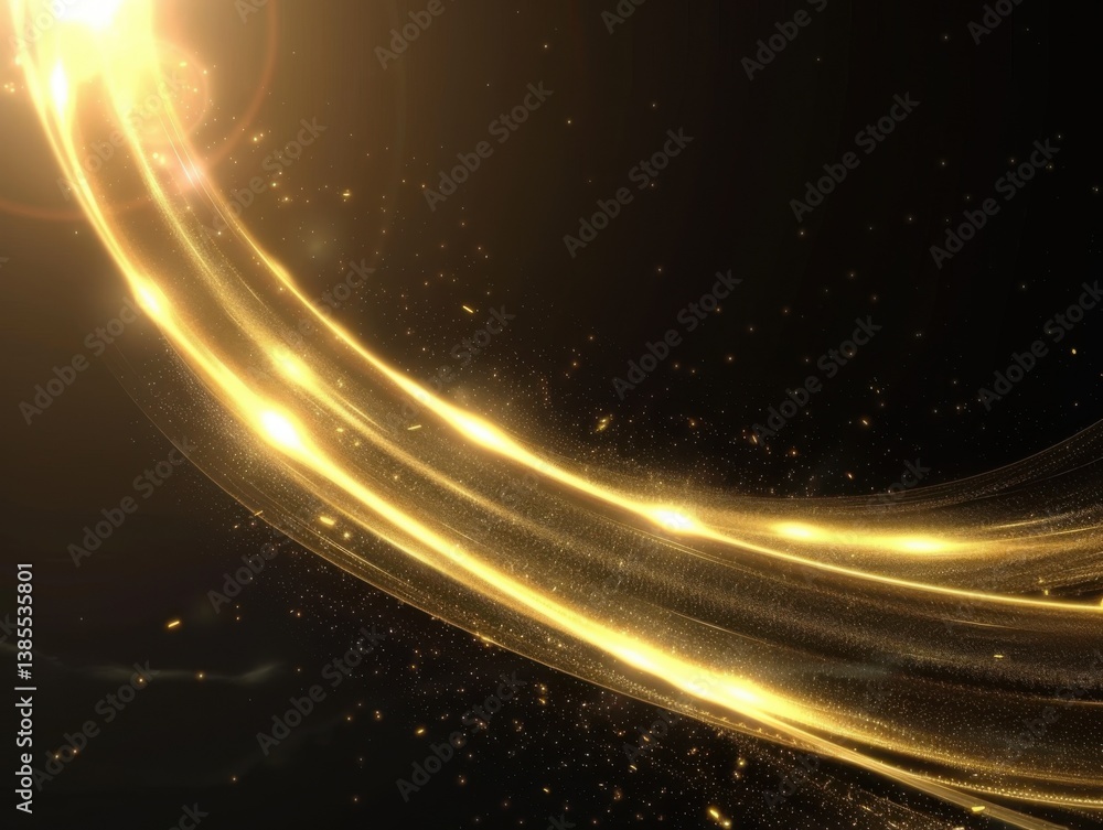 Obraz premium Abstract golden light waves and lens flares, smooth curved digital lines, vector illustration look