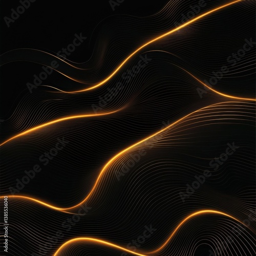 Glowing golden curves resembling waves or paths, black background, modern vector aesthetic with a futuristic feel