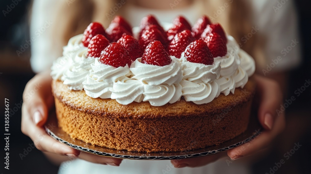 Freshly baked strawberry cake presented Freshly baked strawberry cake presented