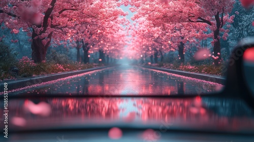 Blossoming path pink trees