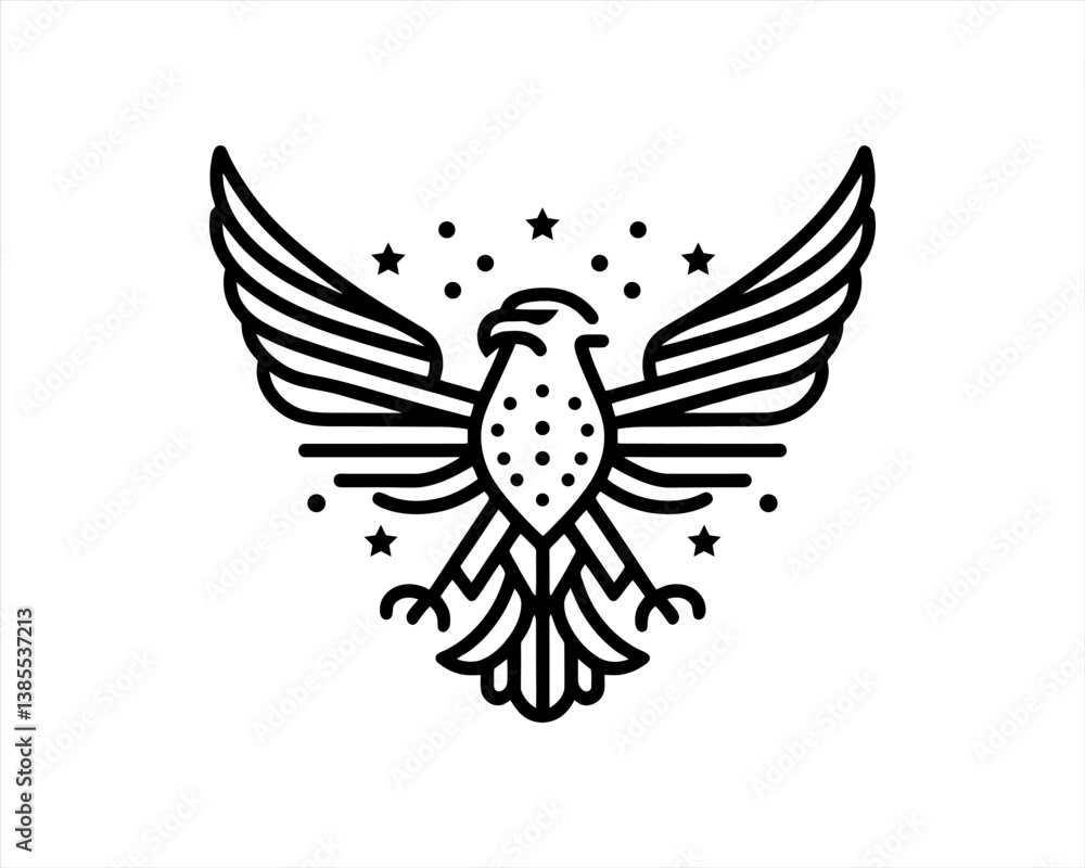 Obraz premium American Eagle Logo Design Icon. Silhouette Eagle Bird Vector Illustration. Black and White Eagle Bird Logo for T-Shirts and Branding.