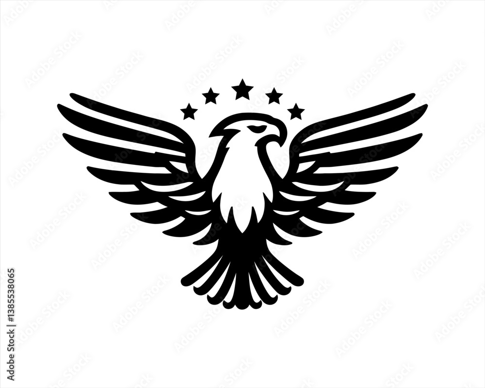 Fototapeta premium American Eagle Logo Design Icon. Silhouette Eagle Bird Vector Illustration. Black and White Eagle Bird Logo for T-Shirts and Branding.