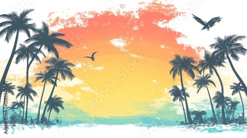 The holiday of Summer with colorful theme as palm trees background as texture frame background  