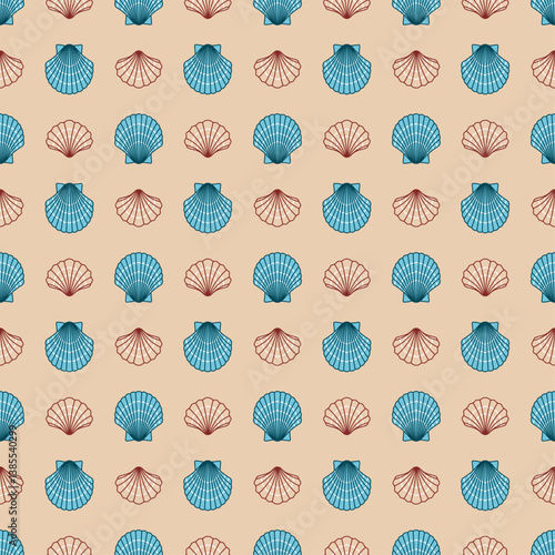 pink and blue seashell seamless pattern, retro sea pattern