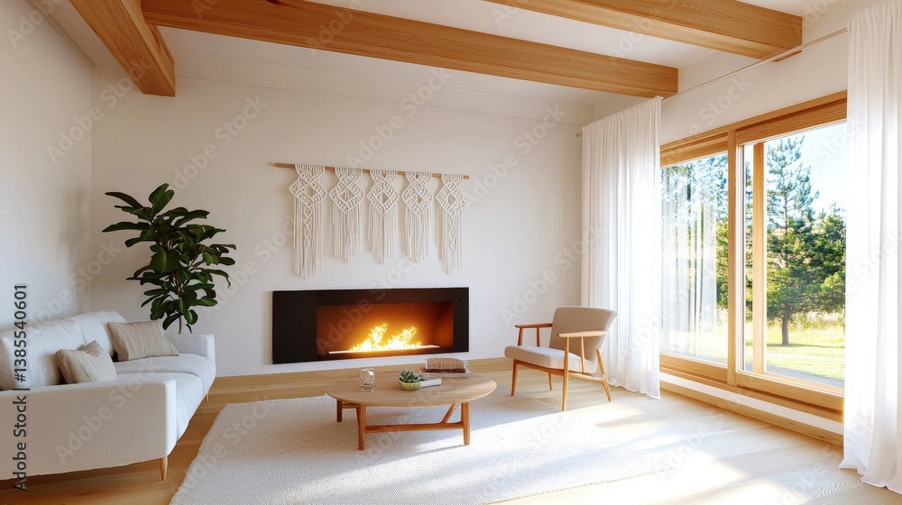 Fototapeta premium Minimalist Cozy Living Room with Scandinavian Influence and Natural Light