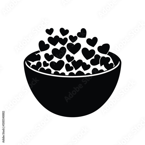 Abundant Hearts Overflowing Bowl Vector Silhouette: Profusion of Love and Affection Illustration.

