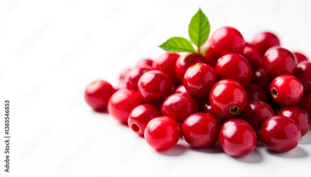 Close-up of heap of fresh cranberries on white background, fruit, juicy Close-up of heap of fresh cranberries on white background, fruit, juicy