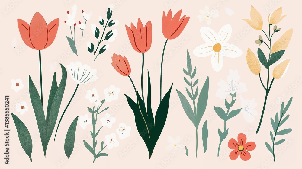 custom made wallpaper toronto digitalcolorful floral illustration featuring various flowers on light background