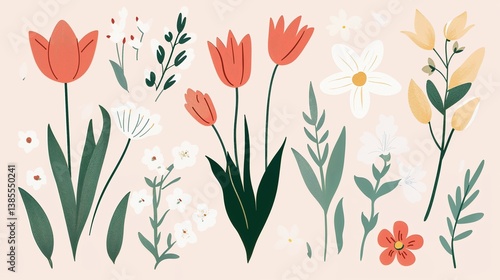 Wallpaper Mural colorful floral illustration featuring various flowers on light background Torontodigital.ca