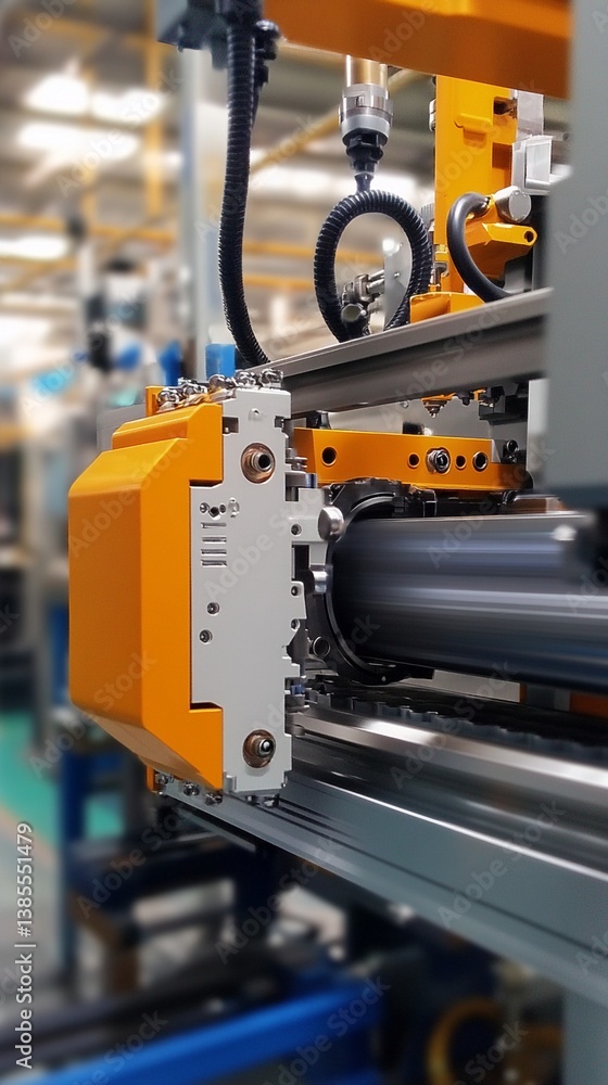 Advanced industrial machinery component showcasing precision engineering in modern manufacturing facility with intricate mechanical design and robust yellow-orange coloration Advanced industrial machinery component showcasing precision engineering in modern manufacturing facility with intricate mechanical design and robust yellow-orange coloration