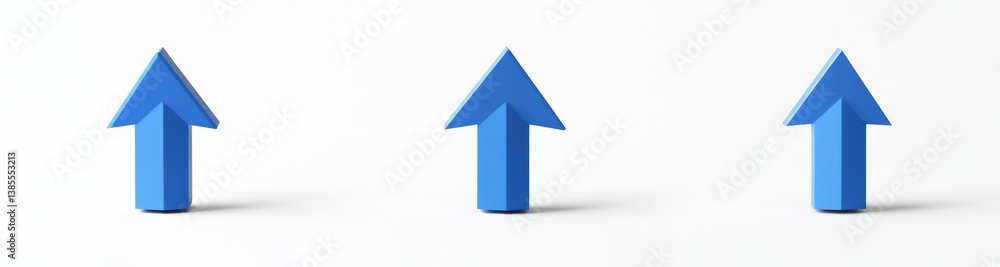 Three blue upward arrows on white background Three blue upward arrows on white background