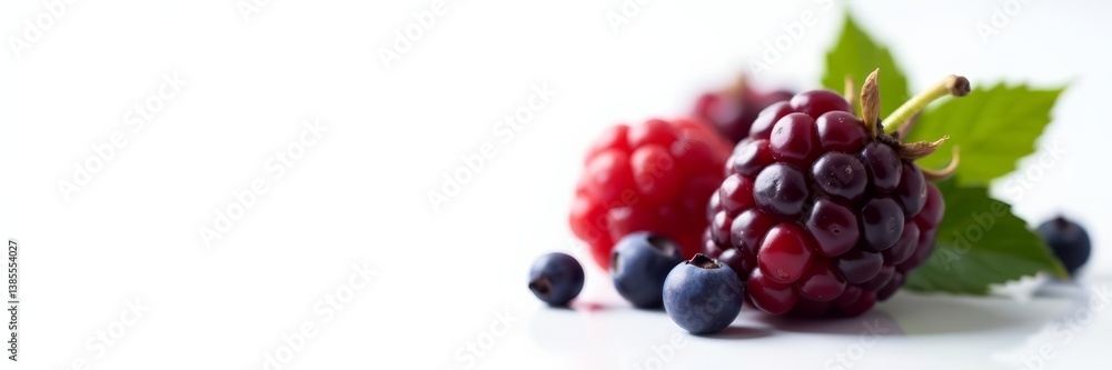 Close up of juicy ripe blackberry on white background, studio, isolated, fresh Close up of juicy ripe blackberry on white background, studio, isolated, fresh