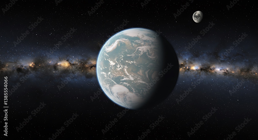 Obraz premium Cosmic Embrace: Pale Blue Dot AI Generated