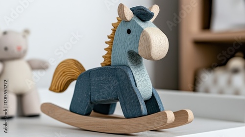 Child's rocking horse toy cozy nursery wooden craft playful environment close-up view imagination and fun