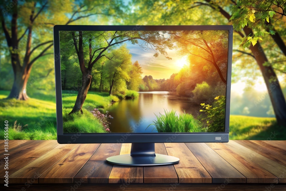Fototapeta premium Computer Display with Nature Scene