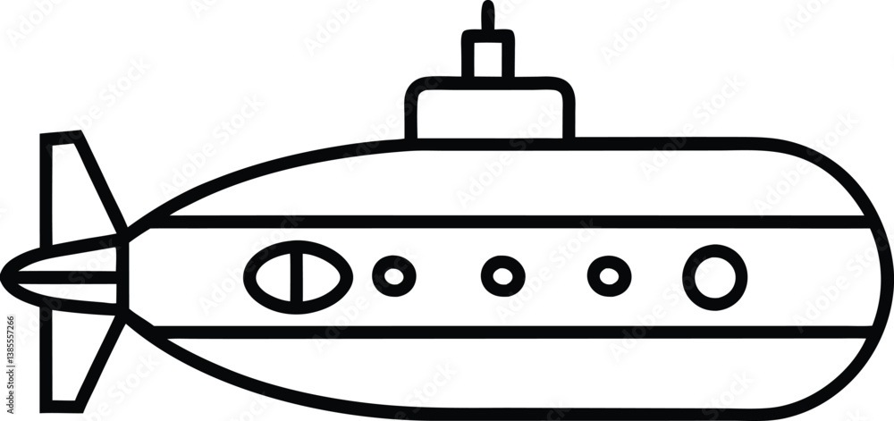 Simple Black Outline Submarine with Propellers and Portholes on White Backdrop Simple Black Outline Submarine with Propellers and Portholes on White Backdrop