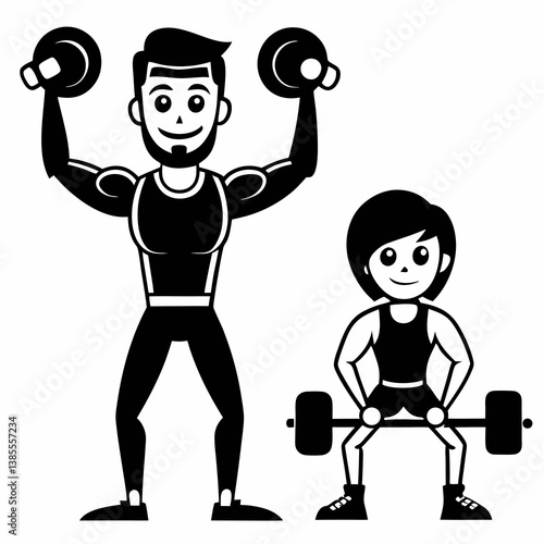 Wallpaper Mural Dynamic Gym Workout Silhouettes Collection: Black & White Fitness Vector Set Torontodigital.ca