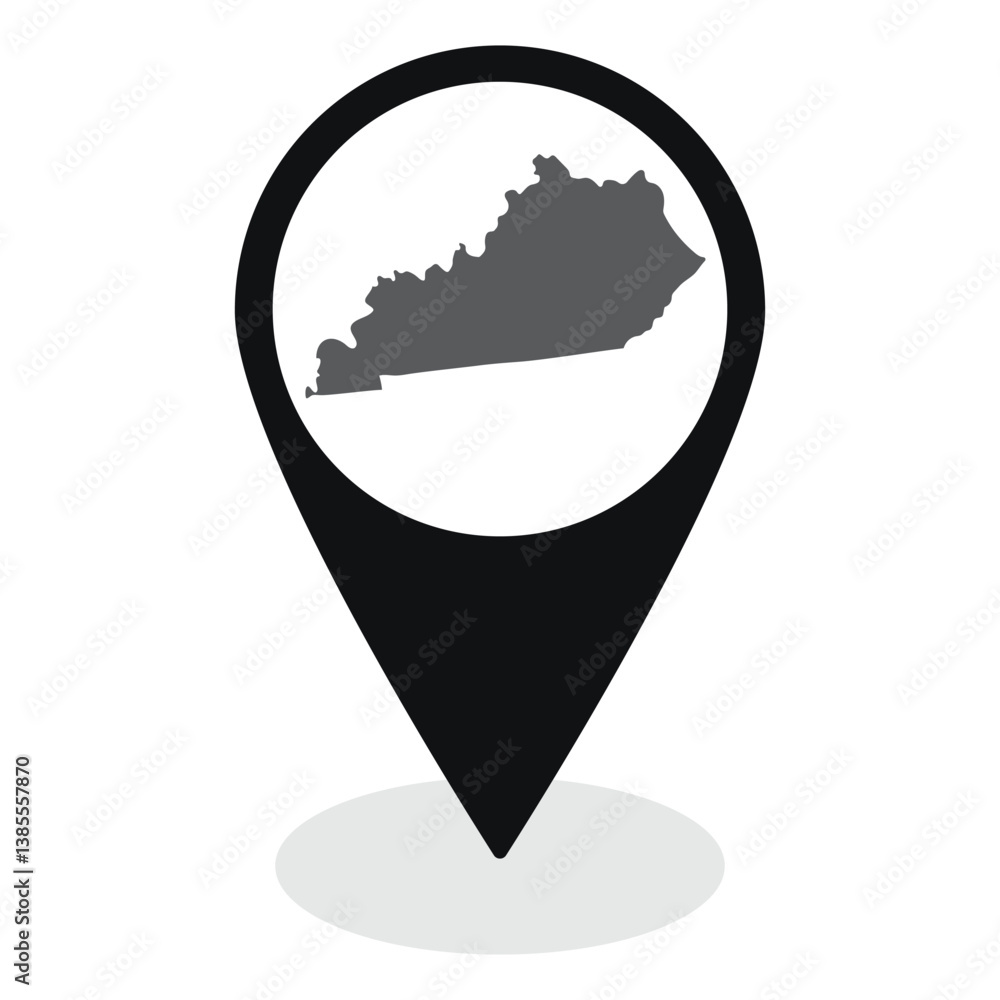 Kentucky state map. Map of Kentucky state on map pinpoint in black color Kentucky state map. Map of Kentucky state on map pinpoint in black color