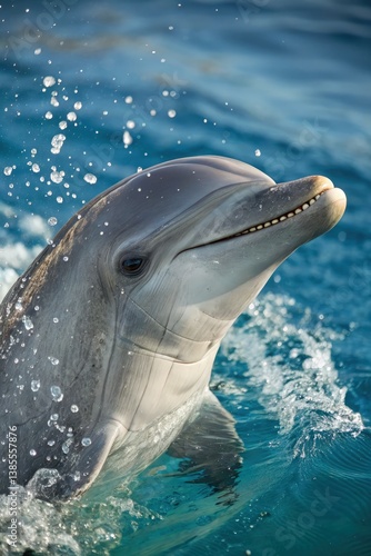 Dolphin Swimming and Splashing in Clear Blue Ocean Waters Generative AI