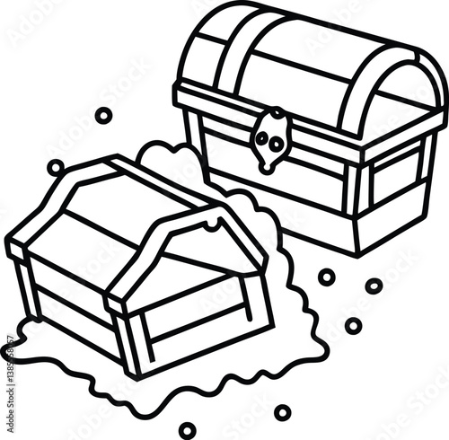Treasure Chest Outlines Classic Box and Rectangular Container in Simple Black Line Art
