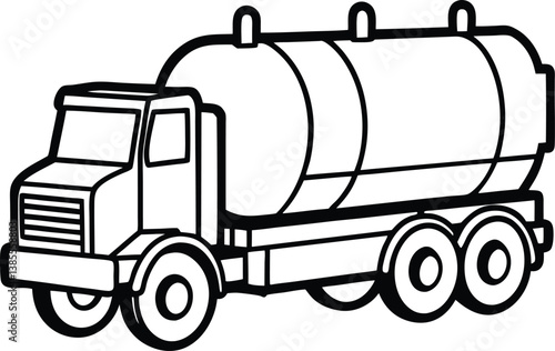 Cartoon Tanker Truck Illustration, Black Outlines, Vehicle Drawing, Automotive Art