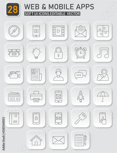 Neumorphic User Interface Icon Set for Web and Mobile Application Design
