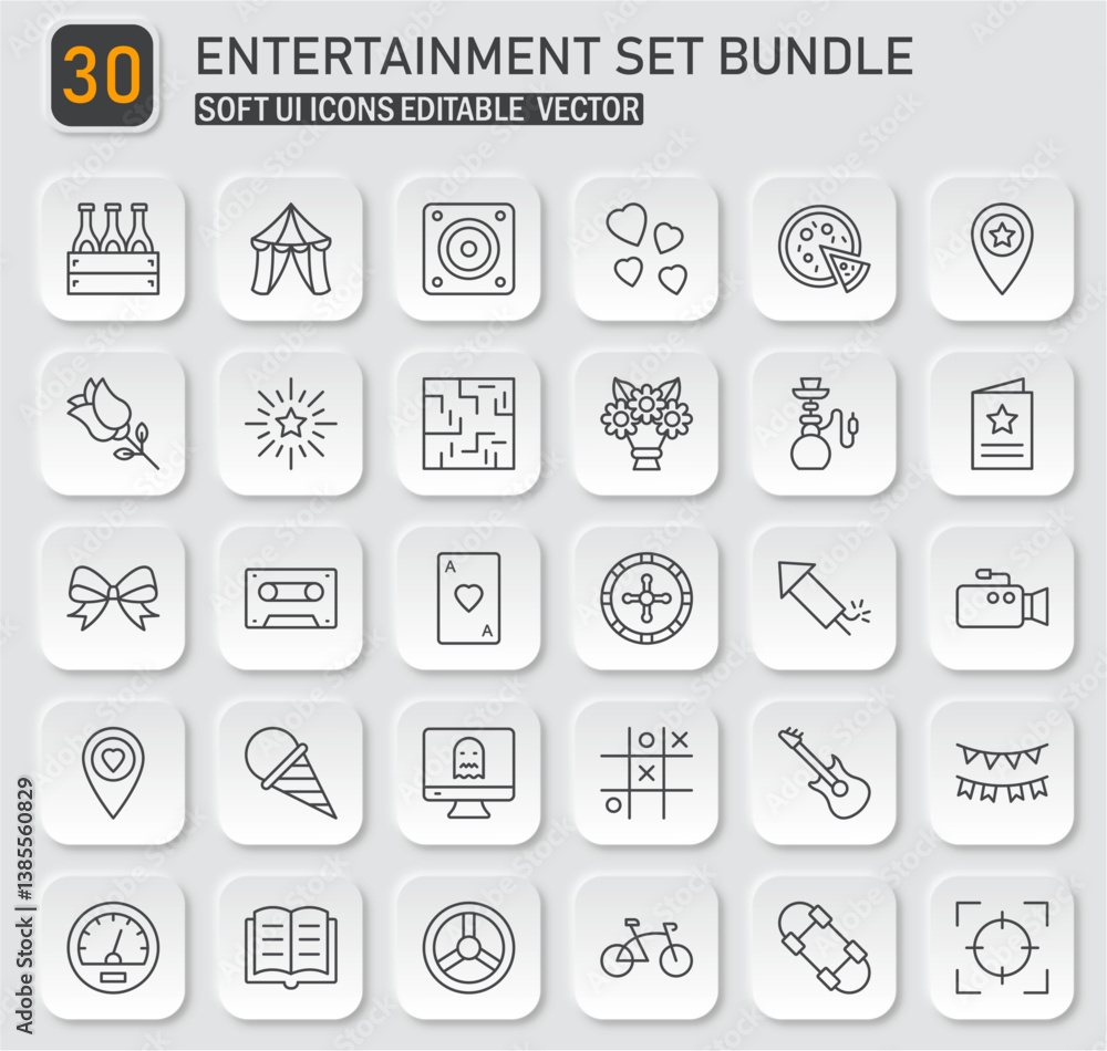 Fototapeta premium Collection of Entertainment Icons Set Bundle in Editable Vector Format