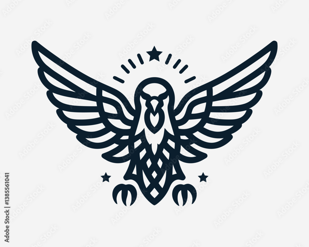 Obraz premium American Eagle Logo Design Icon. Silhouette Eagle Bird Vector Illustration. Black and White Eagle Bird Logo for T-Shirts and Branding.