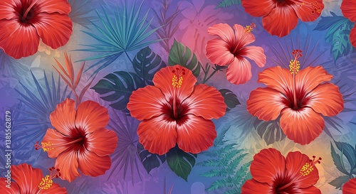 Wallpaper Mural Crimson Bloom & Twilight Haze AI Generated Torontodigital.ca